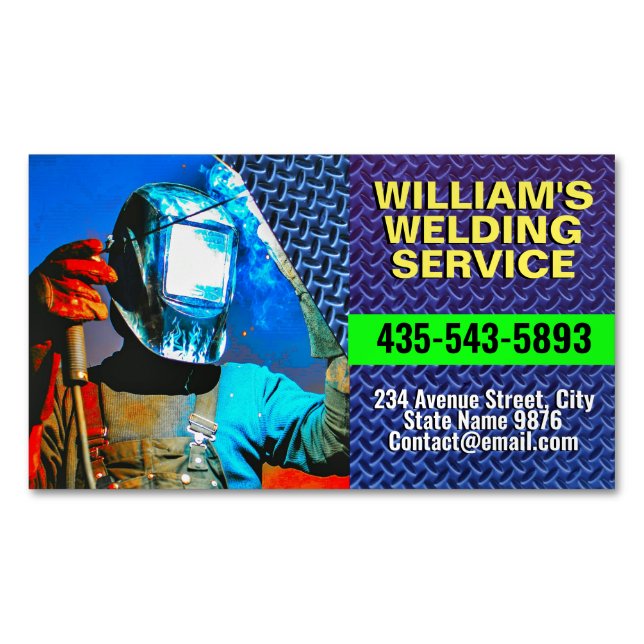Fabrication Contractor, Professional Metal Welding Magnetic Business Card (Front)