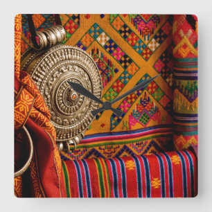 Fabrics, Bhutan Square Wall Clock