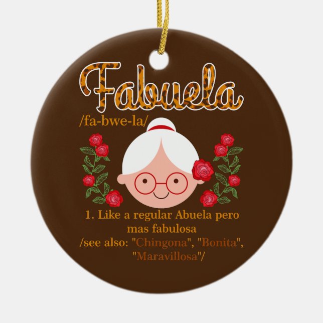 Fabuela Like a Regular Abuela Leopard Spanish Ceramic Tree Decoration (Front)