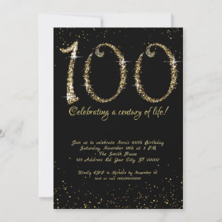 Fabulous 100th Birthday, Gold Glitter Invitation