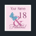 Fabulous 18th Birthday Napkin<br><div class="desc">A cute birthday gift idea for women turning a milestone age. Celebrate a wonderful birthday with a fabulous design that has a pretty butterflies.</div>