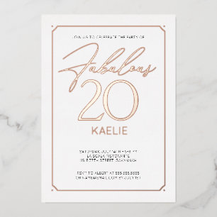 Fabulous 20 Elegant 20th Birthday Foil Invitation