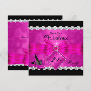 Fabulous 21 Hot Pink Black Silver Birthday Party 2 Invitation