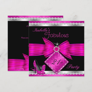 Fabulous 21 Hot Pink Black Silver Birthday Party Invitation