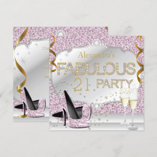 Fabulous 21 Pink Glitter Glamour Birthday Party Invitation