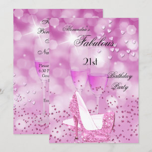 Fabulous 21st Party Shimmer Pink High Heels Invitation