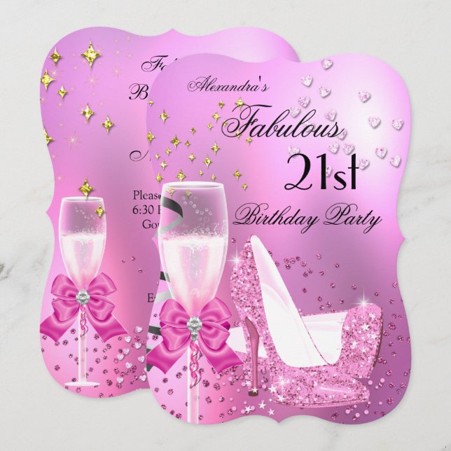 Fabulous 21st Shimmer Light Pink Heels Birthday 2 Invitation (Front/Back)