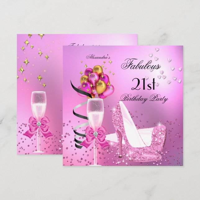 Fabulous 21st Shimmer Light Pink Heels Birthday 2 Invitation (Front/Back)