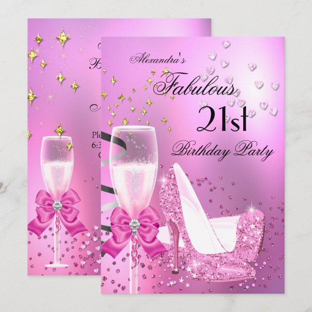 Fabulous 21st Shimmer Light Pink Heels Birthday 2 Invitation (Front/Back)