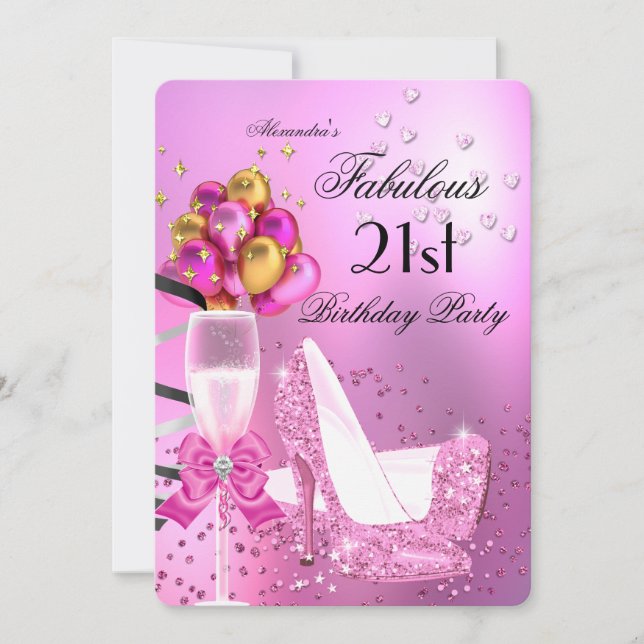 Fabulous 21st Shimmer Light Pink Heels Birthday Invitation (Front)