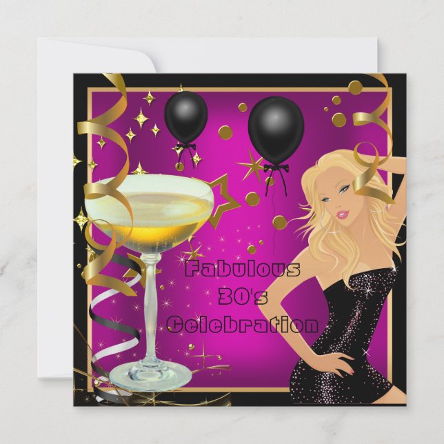 Fabulous 30 30th Pink Gold Black Birthday Party Invitation (Front)