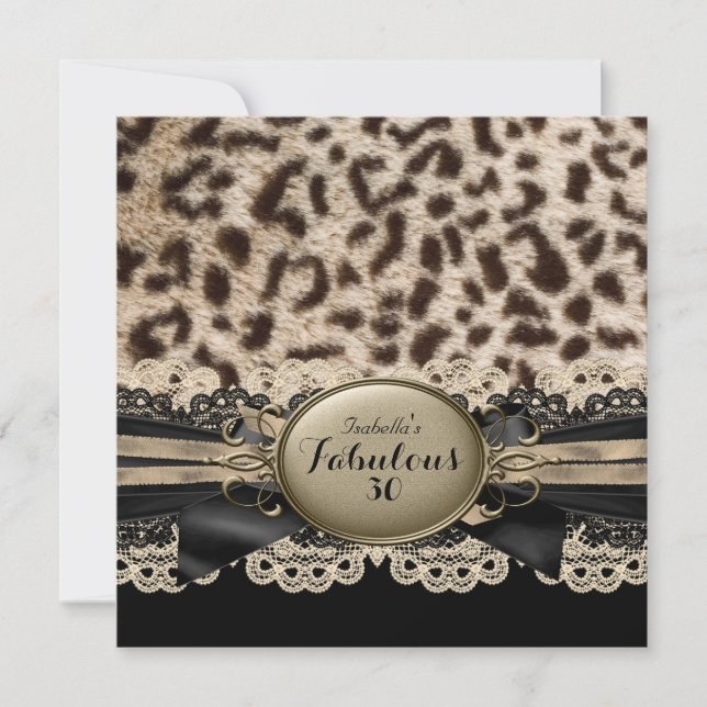 Fabulous 30 Beige Brown Black Leopard Birthday Invitation (Front)