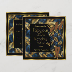 Fabulous 30 Birthday Party Gold Blue Palms Lady 2  Invitation