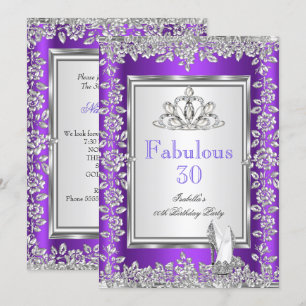 Fabulous 30 Birthday Party Purple Silver Shoes 2 Invitation