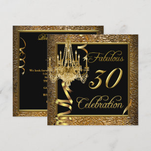Fabulous 30 Celebration Gold Black Chandelier Invitation