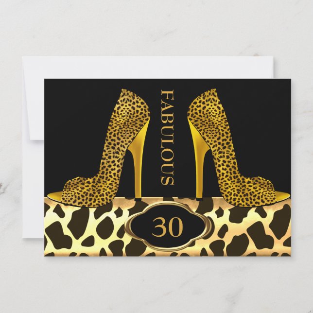 Fabulous 30 Leopard Gold Cheetah High Heels Party Invitation (Front)