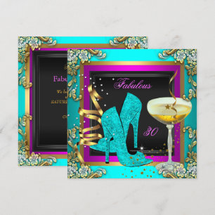 Fabulous 30 Pink Teal Gold Birthday Party Invitation