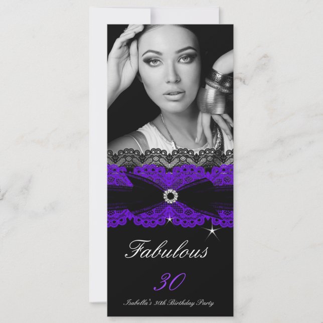 Fabulous 30 Purple Black 30th Birthday Party Invitation (Front)