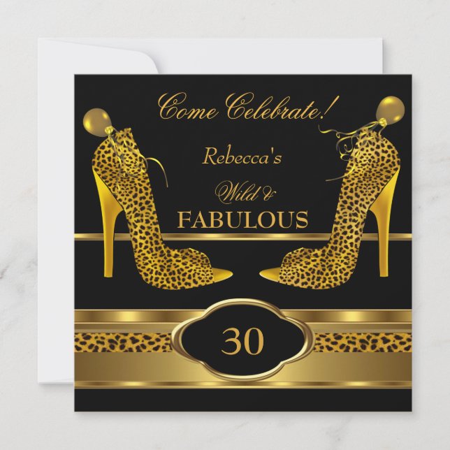 Fabulous 30 Wild Leopard Gold Cheetah High Heels 2 Invitation (Front)