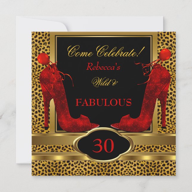 Fabulous 30 Wild Leopard Red Cheetah Heels Invitation (Front)