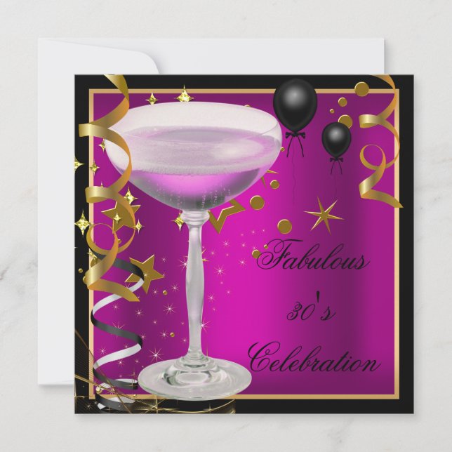 Fabulous 30th Pink Gold Black Birthday Party Invitation (Front)