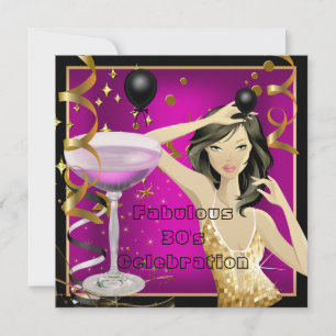 Fabulous 30th Pink Gold Black Birthday Party Invitation