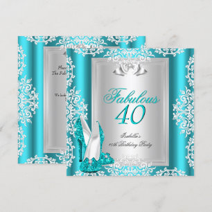 Fabulous 40 40th Birthday Party Blue Teal Shoes Invitation