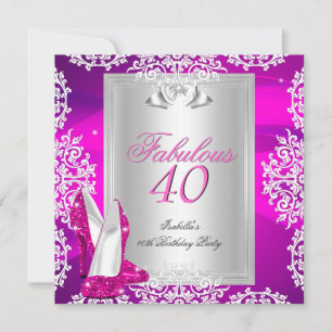 Fabulous 40 40th Birthday Party Hot Pink Shoes 2 Invitation