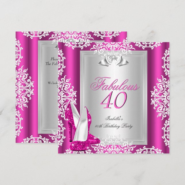 Fabulous 40 40th Birthday Party Hot Pink Shoes Invitation (Front/Back)