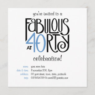 Fabulous 40 black blue Birthday Invitation
