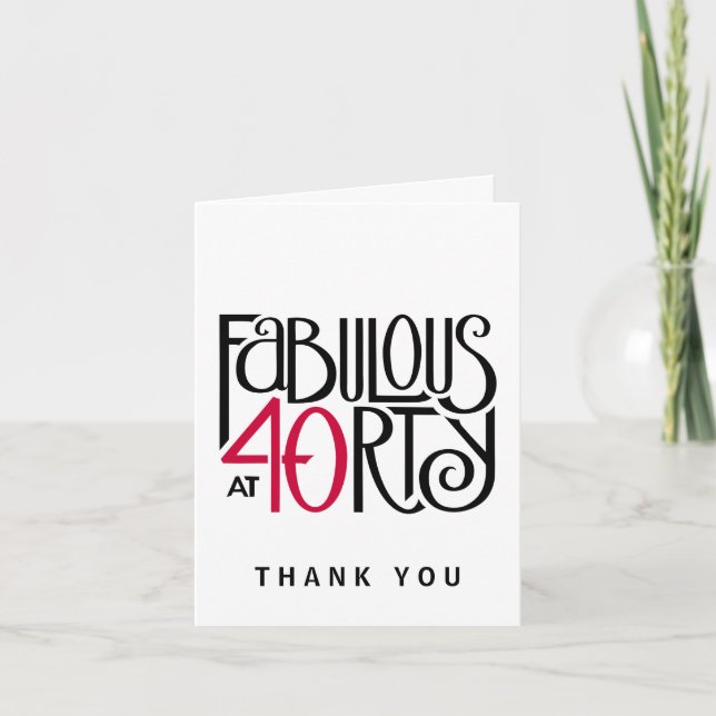 Fabulous 40 black red Thank You Note Card (Front)