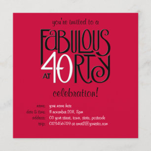 Fabulous 40 black white red Birthday Invitation