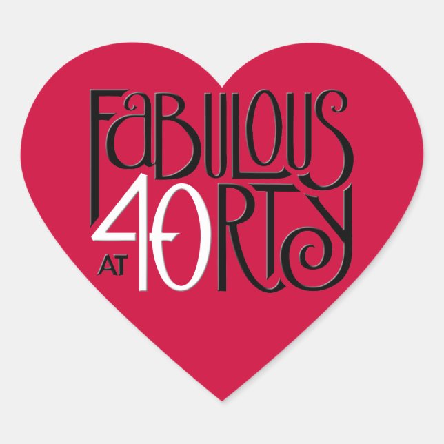 Fabulous 40 black white red Heart Sticker (Front)