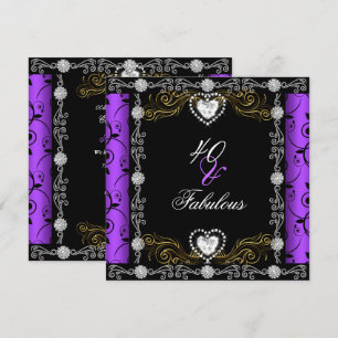 Fabulous 40 Damask Floral Purple Black 40th Party Invitation