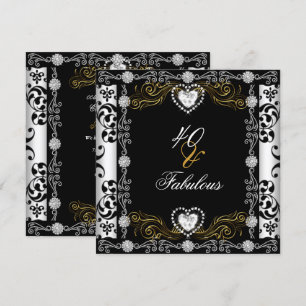 Fabulous 40 Damask Gold Black White Silver 40th Invitation