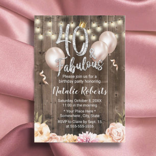 Fabulous 40 Elegant Floral Queen 40th Birthday Invitation
