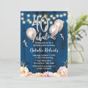 Fabulous 40 Elegant Navy Floral Queen Birthday Invitation