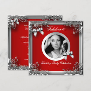 Fabulous 40 Elegant Red Diamond Silver Black Photo Invitation
