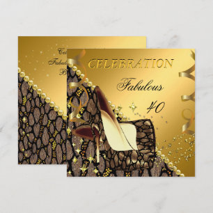 Fabulous 40 Exotic Gold Brown Heels Birthday Invitation