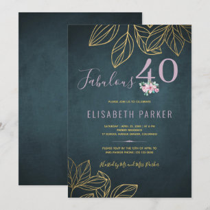 Fabulous 40 gold navy mauve 40th birthday party invitation