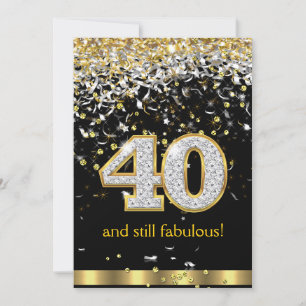Fabulous 40 Gold Silver Streamers 40th Birthday B Invitation