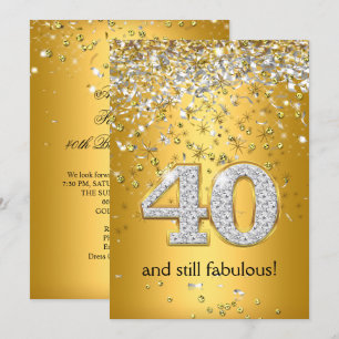 Fabulous 40 Gold Silver Streamers 40th Birthday Invitation