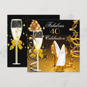 Fabulous 40 Gold Yellow Glitter Birthday Party Invitation
