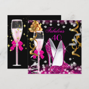 Fabulous 40 Hot Pink Gold Black Bubbles Party Invitation