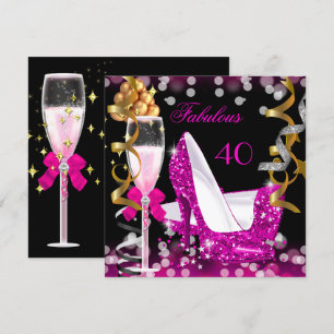 Fabulous 40 Hot Pink Gold Bubbles Glitter Party Invitation