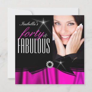 Fabulous 40 Hot Pink Silk Black Elegant Birthday 2 Invitation