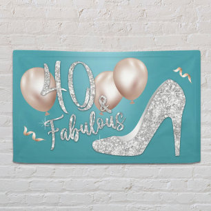 Fabulous 40 Modern Turquoise Girl 40th Birthday Ba Banner