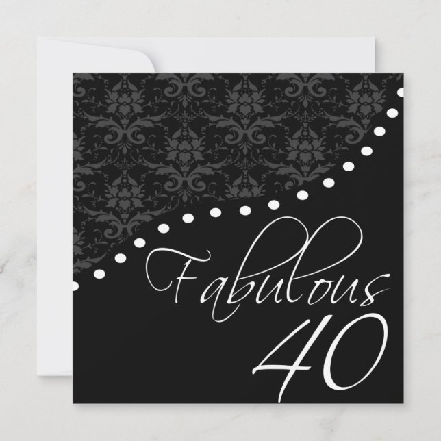 Fabulous 40 Personalised Black Birthday Party Invitation (Front)