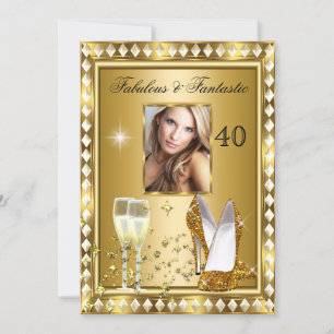Fabulous 40 Photo Gold Glam Hollywood Birthday 4 Invitation