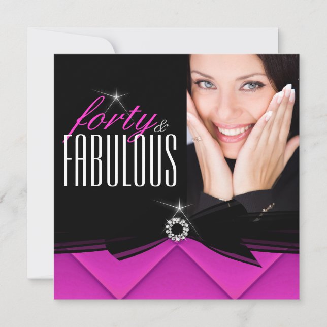 Fabulous 40 Photo Hot Pink Black Birthday Party Invitation (Front)